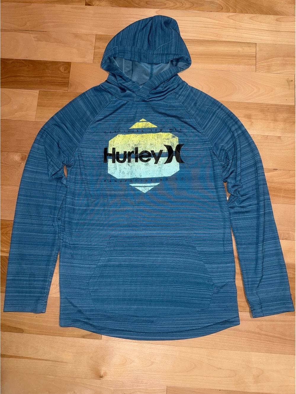 Hurley Blue Hoodie Long Sleeve lightweight Tee EUC L